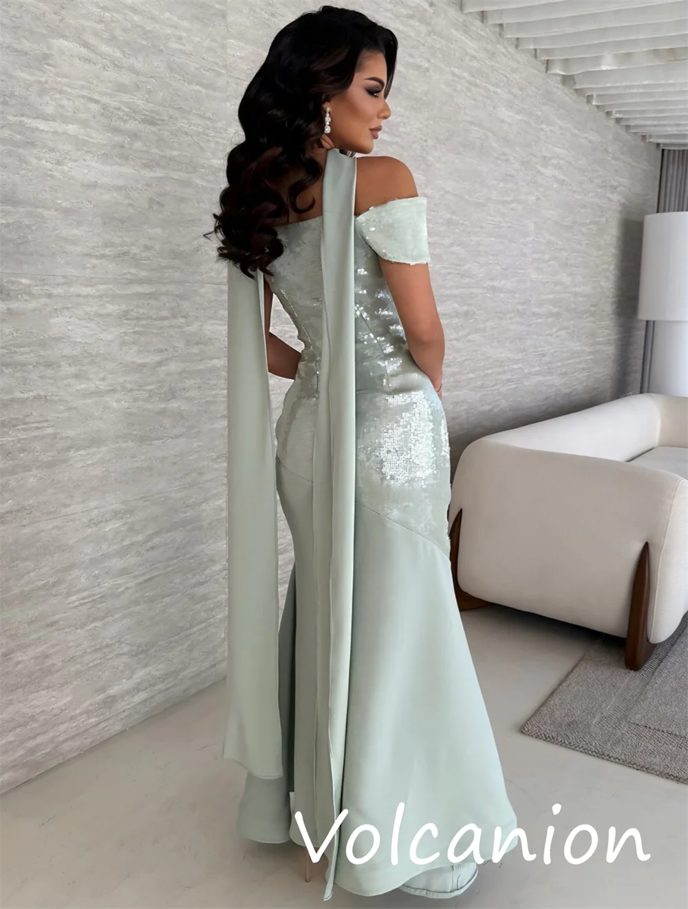 Customized Classic Exquisite Jersey Sequined Pleat Trumpet Off-the-shoulder Long Dresses Bespoke Occasion Retro