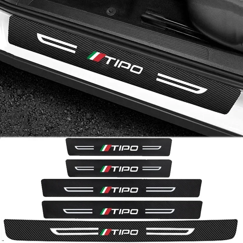 Car soglia Scuff Plate adesivi protettivi per davanzale della porta in fibra di carbonio per Fiat TIPO Logo Badge Auto Door Welcome Pedal Guards Film