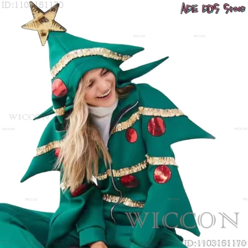 Costume d'arbre de Noël pour hommes et femmes, manteau à capuche à manches longues, vêtements de cosplay, tenue de vacances enrichie, cadeau drôle