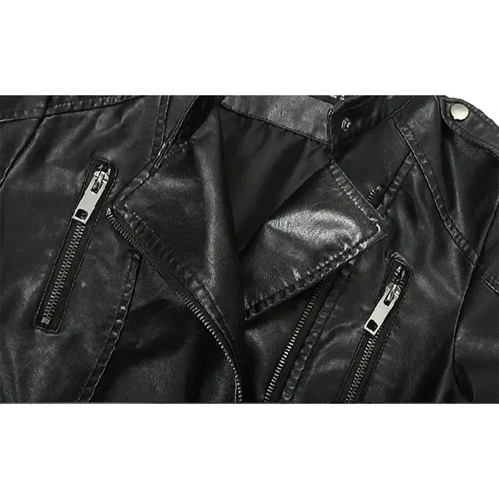 New Fashion PU Faux Leather Biker Jacket Women Fashion Slim Short Motorcycle Coat Spring Cropped Jacket Female