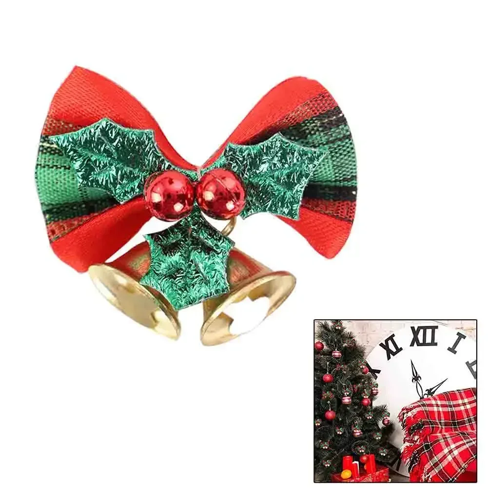 1pc Christmas Bow Red Gold Mini Xmas Tree Bowknot Bell Pendant Ornaments For Home Decoration Navidad 2025 New Year Party Decor