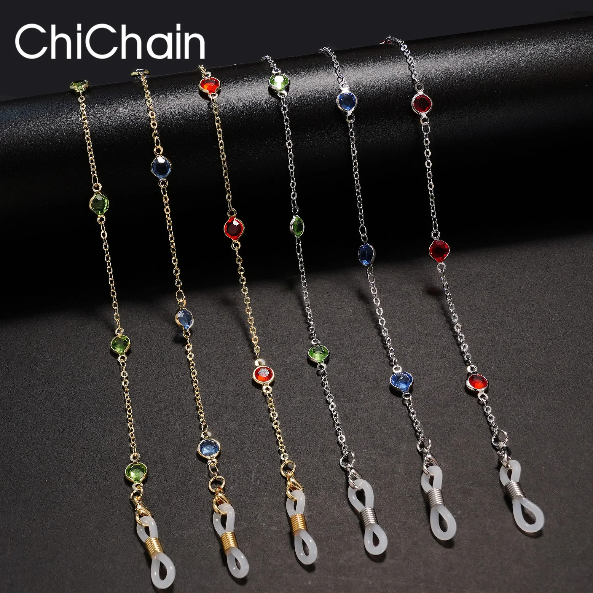 Water diamond Sunglasses Sunshade Chain Fashion Metal Mask Simple Pearl Gem Glasses Chain Charm Red Lanyard Glasses Frame Rope