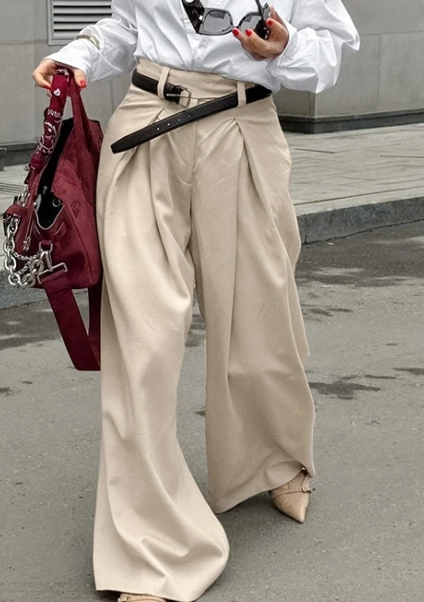 2025 Autumn Fashion Women's Pants Khaki Design High Waisted Temperament Floor Length Casual Pants