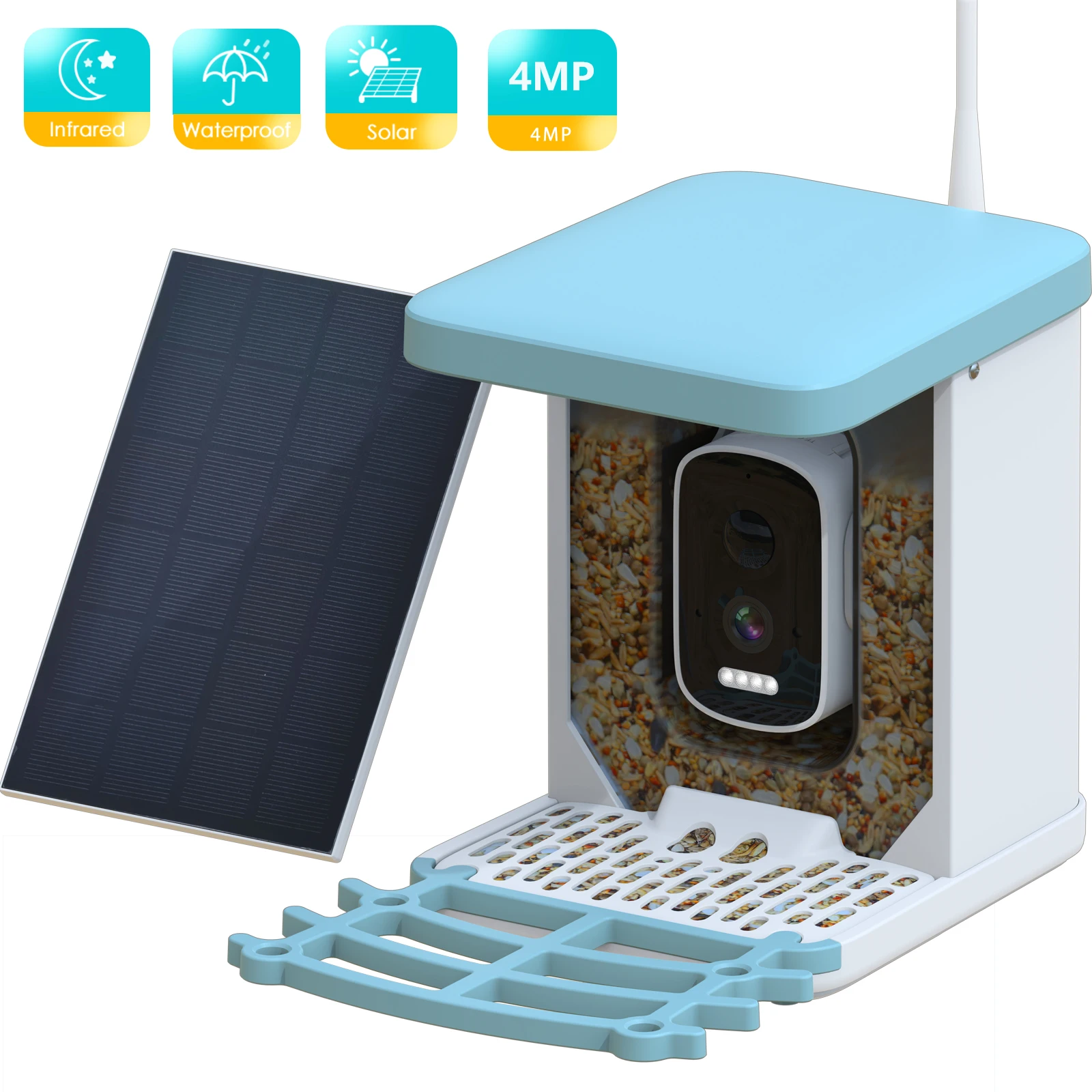 

BESDER Bird Feeder Wireless Camera with Solar Panel Video 4MP 2K Smart AI Camera Auto Bird Video Capture & Instant Notification