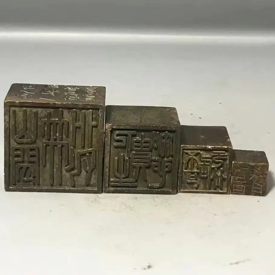 Vintage four-piece stamping set with sanskrit old seal Statue Sculpture Figurines Home Garden Decoration Statues For House