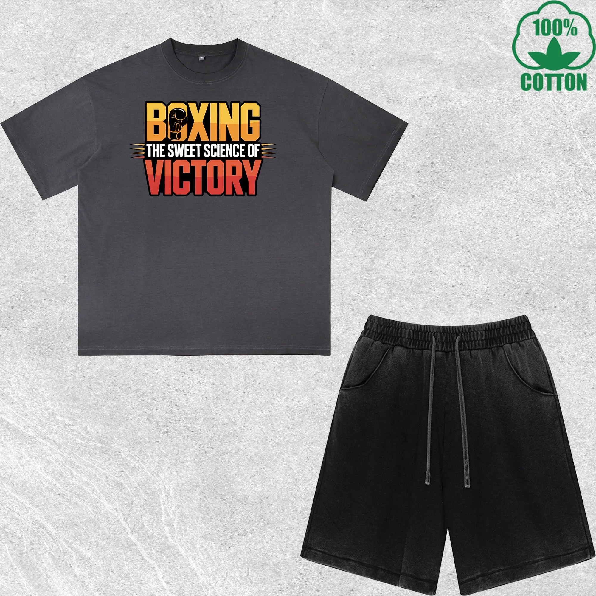 

Victory Printed Dirty Wash T-Shirt Shorts Set Multicolor Combo Loose Trendy Fashionable 100%Cotton