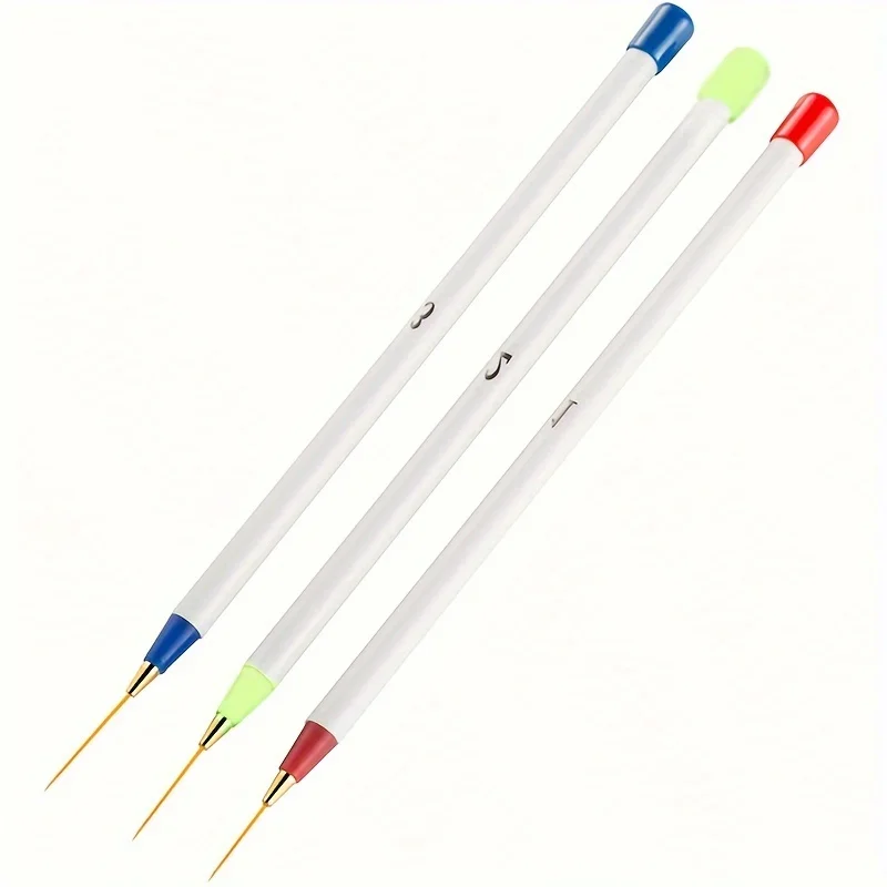3Pcs/Set Nail Art Brushes for Manicure Gel White Handle Soft Head Drawing Dotting Stripe Pattern DIY Creative Craft Nail Art Pen