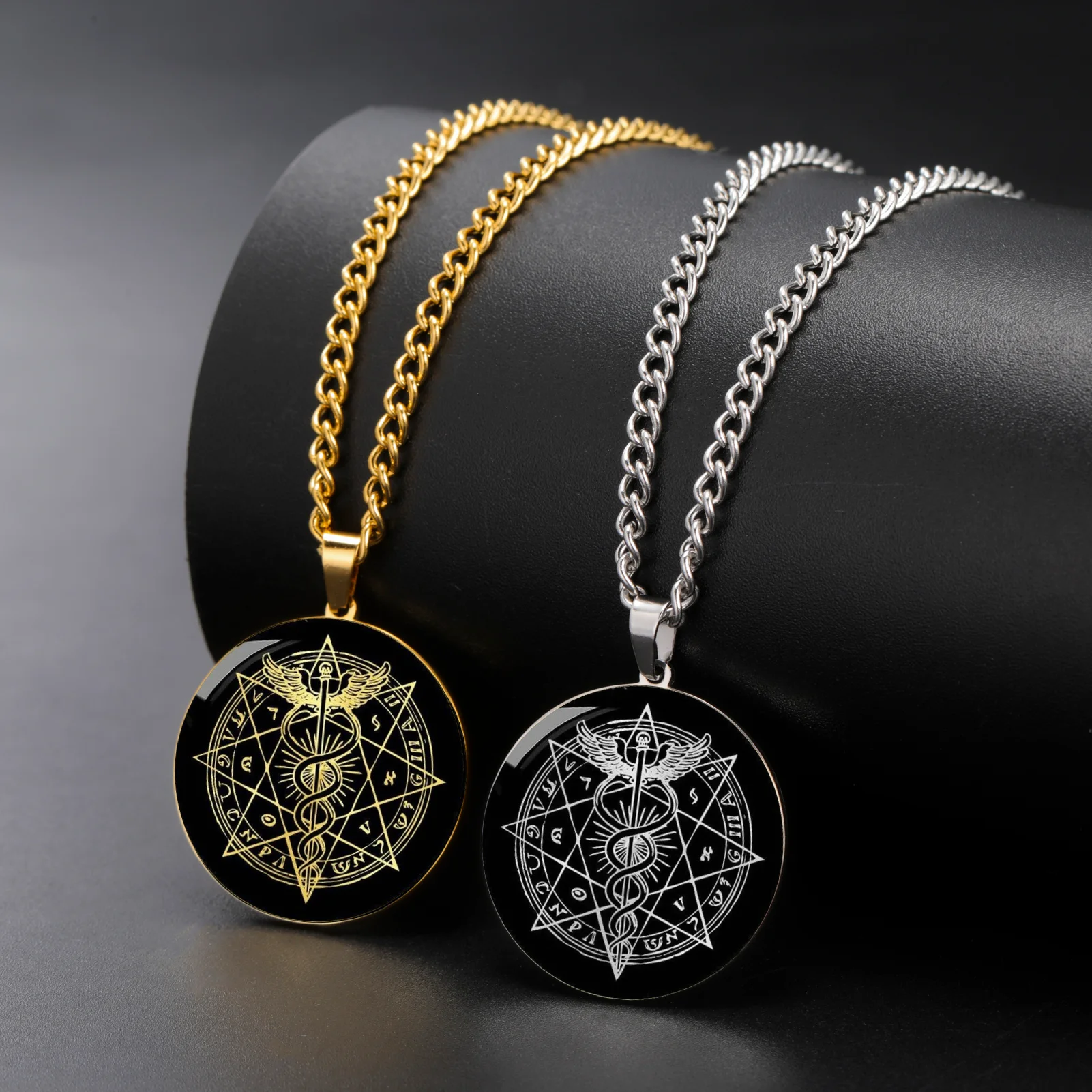 

Hermetic Shiny Gold Color Kundalini Snakes Pendant Alchemy Necklace Medical Symbol Caduceus Amulet Talisman Chain Jewelry Gifts