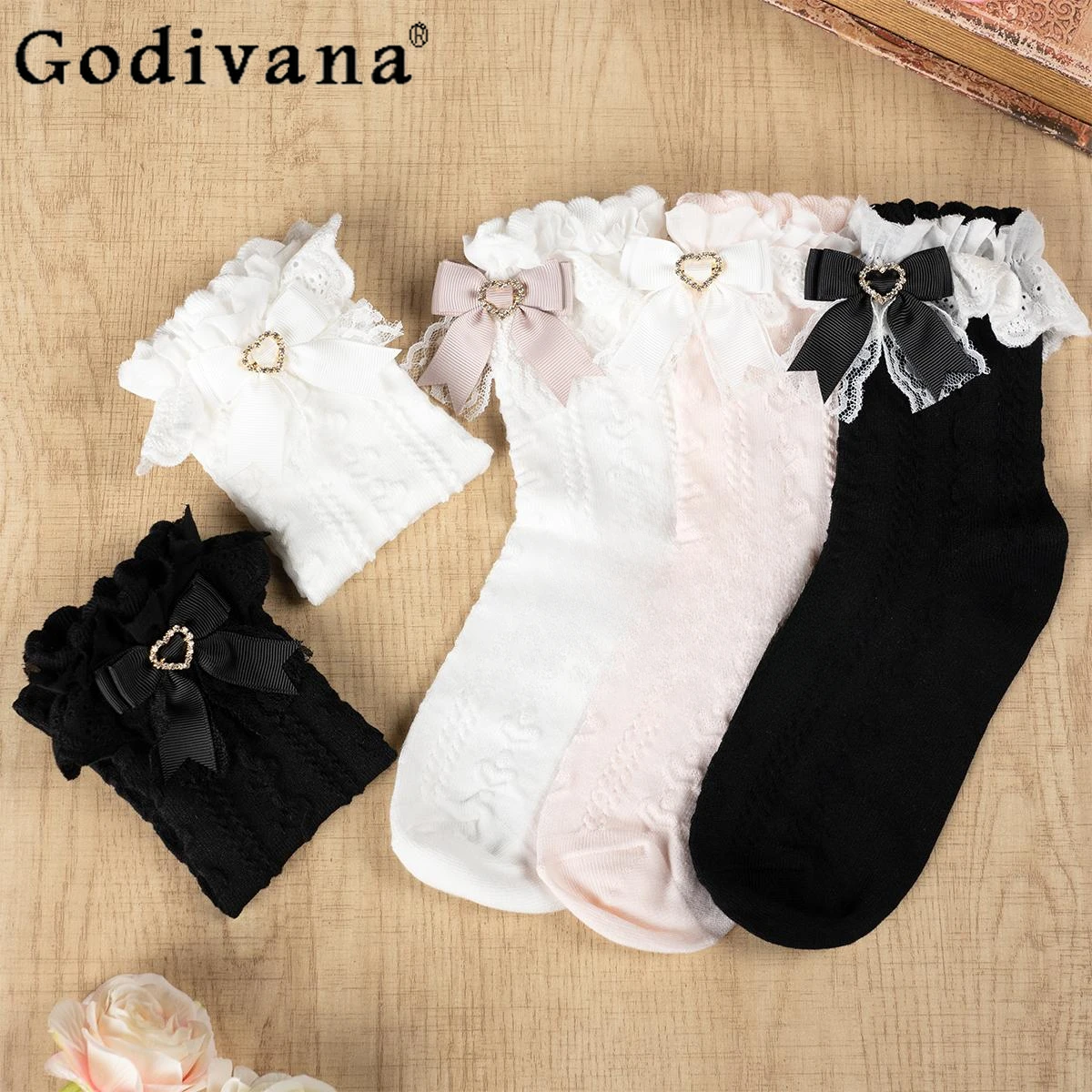 Women's Japanese Style Sweet Bow Lace Socks Lady Mine Series Mass Production Lolita Spring Summer Cute Girl Jk Lace Tube Socks