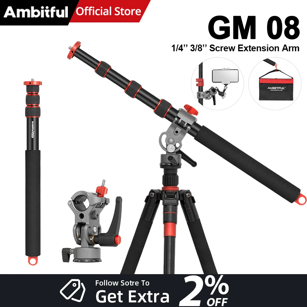 

AMBITFUL GM08 Extension Arm With Heavy-Duty Clamp 1/4'' 3/8'' Screw 360° Horizontal Rotation Extension Arm 143.5cm 2kg Max Load