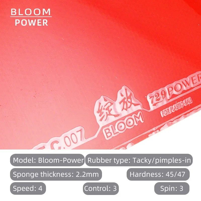 Original Friendship 729 Bloom Table Tennis Rubber Tacky Ping Pong Rubber Pimples-in for Fast Attack with Loop Drive