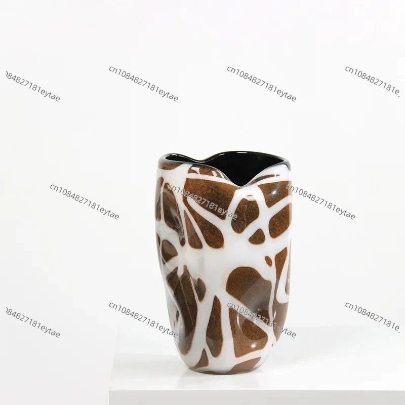 Glass Vase The Brown Stripes Are Geometrically Irregular Flower Vase Flower Arrangement Accessories Terrarium Home Decoration