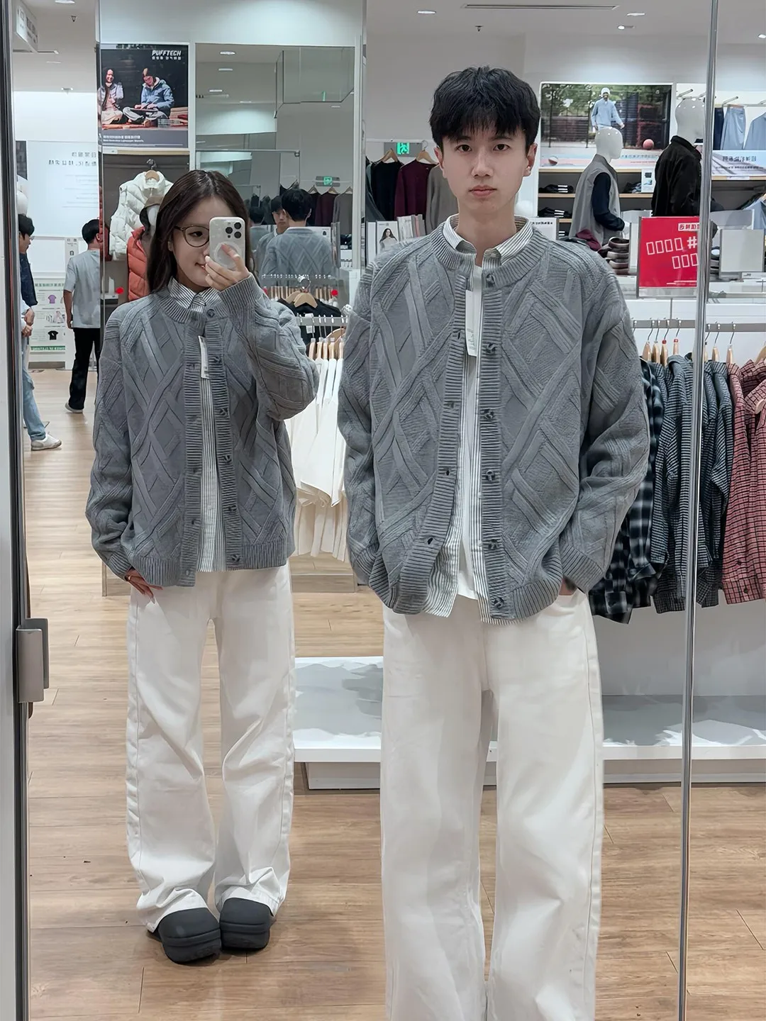 

Мужской утепленный вязаный кардиган с круглым вырезом и ромбовидным узором, зимняя кофта для пар, повседневная одежда