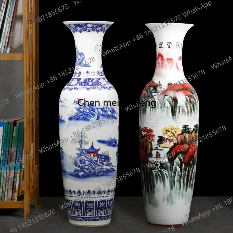 Jingdezhen ceramic large vase living room floor porcelain vase opened hotel decoration extra large ornament