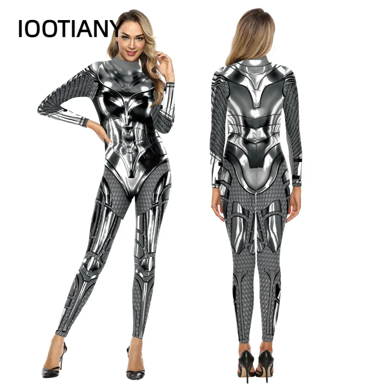 IOOTIANY 3D Printed Sexy Spandex Bodysuits Women Catsuit Long Sleeve Party Tight Jumpsuits Whole Cosplay Costumes Zentai Suit