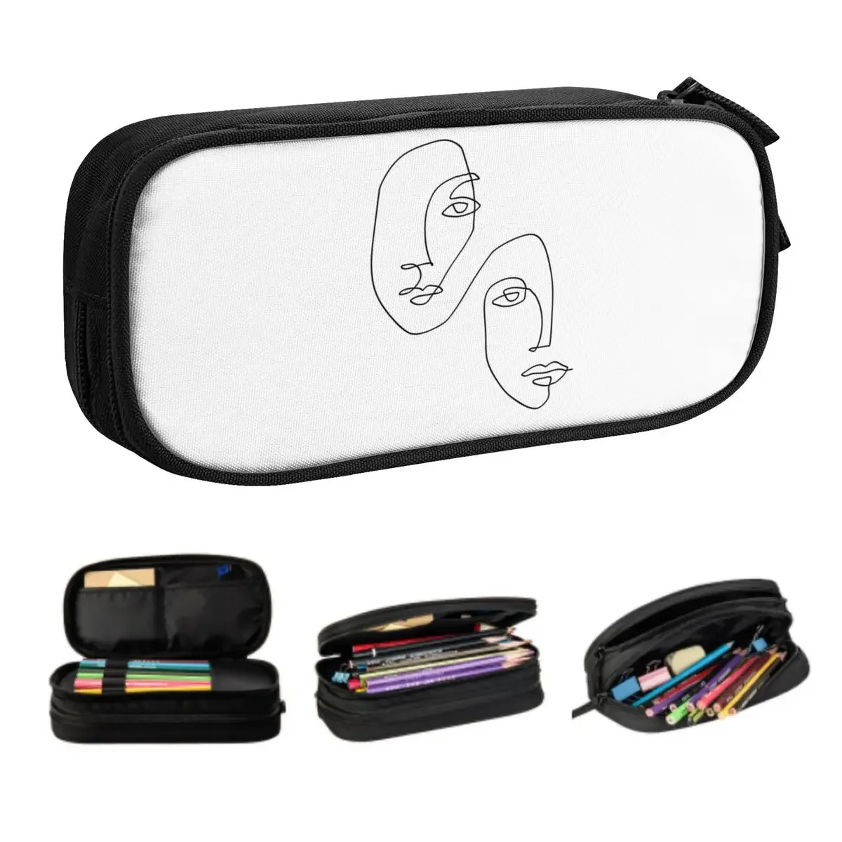 Custom Kawaii Abstract Minimalist Sketch Pencil Case for Girl Boy Large Storage Faces Line Art Pencil Pouch School Supplies