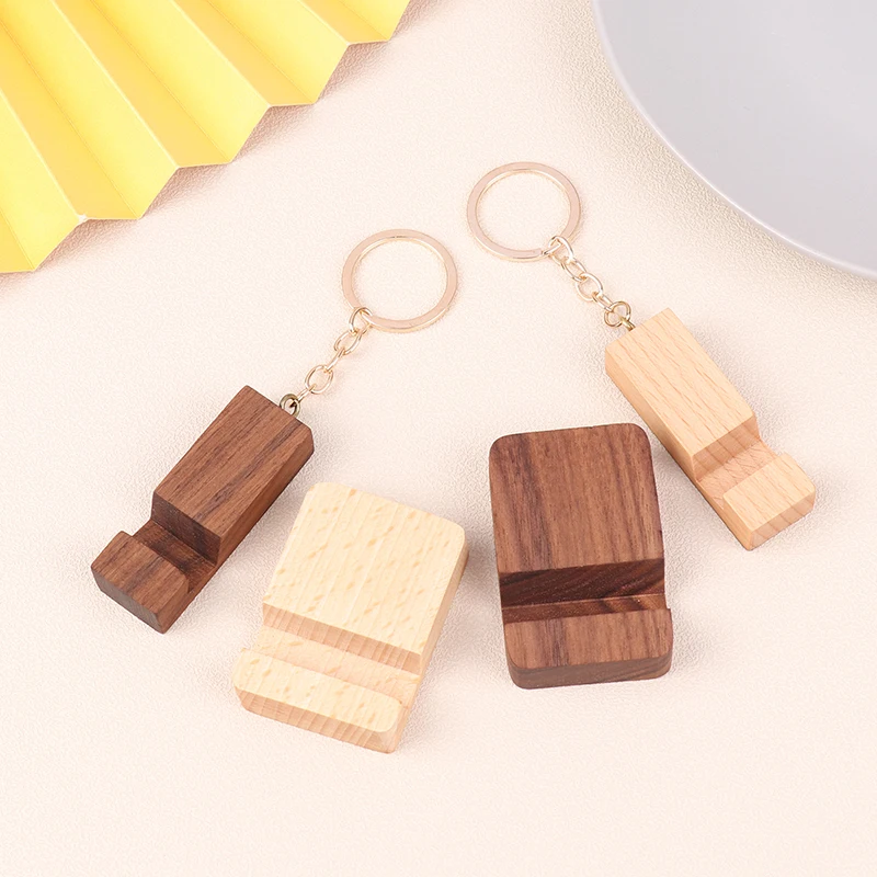 1Pc Simple Universal Portable Solid Wood Cell Phone Racks Key Chain Desk Stand Holder for Mobile Phone Home Accessories