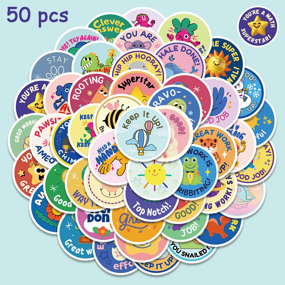 

50Pcs School Teacher Students Reward Fun Incentive Stickers Decals For Kids Notebook Scrapbook Phone Child's Gifts