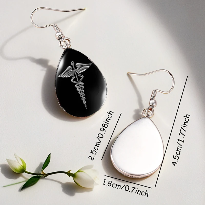 New Fashion Medical Snake Emblem Divine Staff sign Picture Tear Drop Dangles Handmade Jewelry Fish Hook Earrings