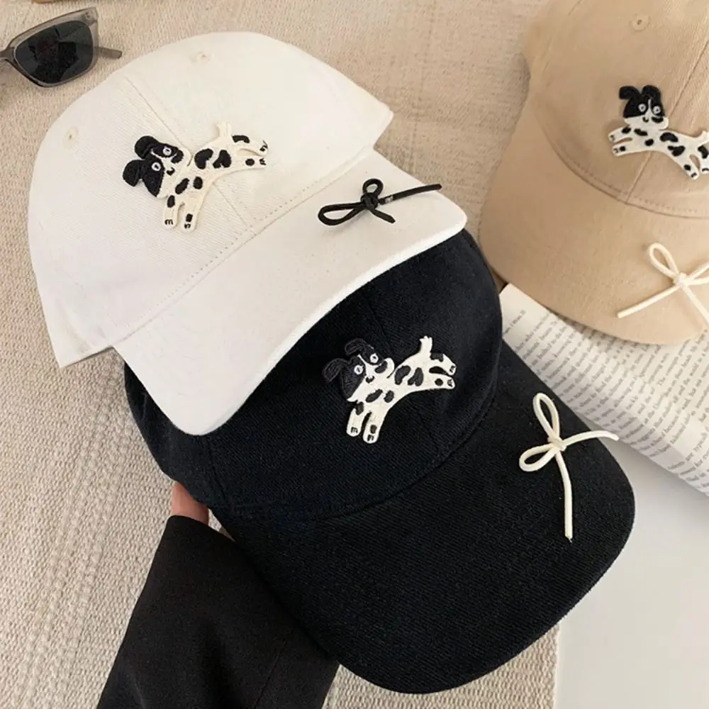 Sweet Spotted Puppy Embroidery Baseball Cap Cotton Sunscreen Sun Hat Visors Korean Style Peaked Cap Sports