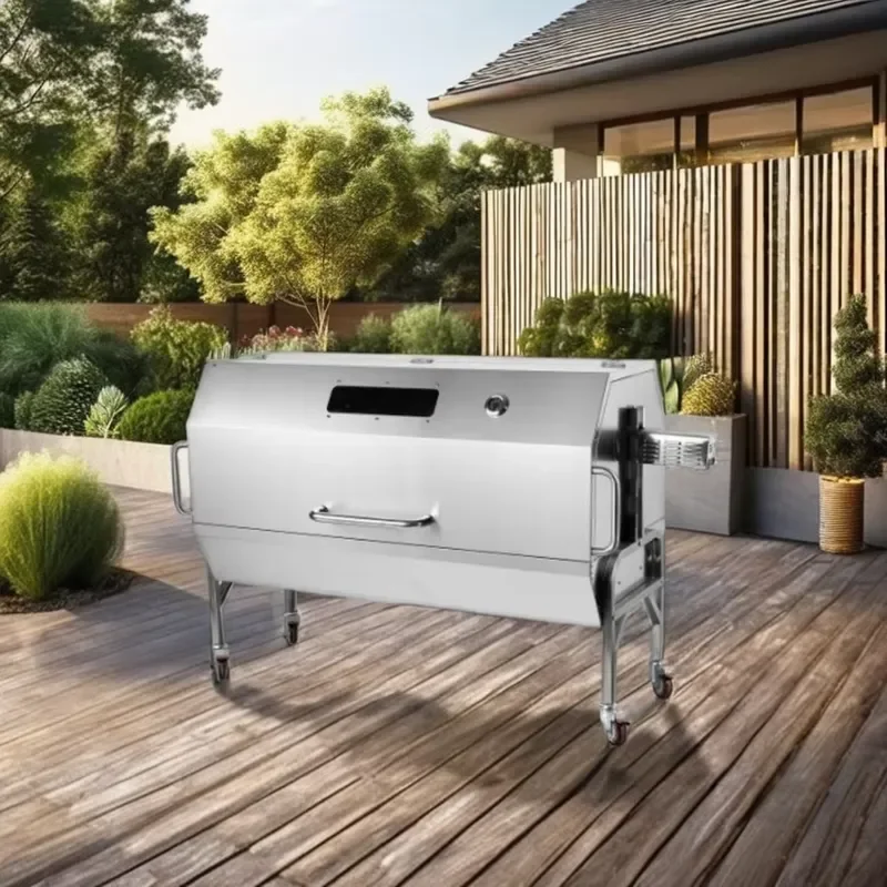 Portable Gas Charcoal BBQ Grill Stainless Steel Outdoor Rotisserie Spit Roaster for Whole Pig Lamb 60kg Load Camping Picnic