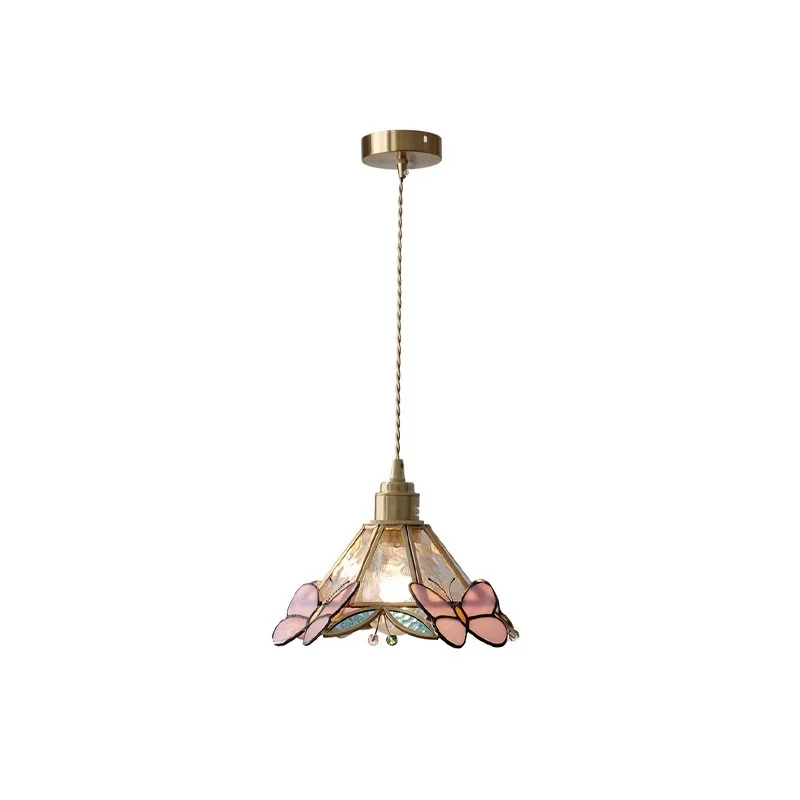 IWHD Butterfly Glass Lampshade LED Pendant Lights Fixtures Bedroom Loft Bedside Living Dinning Room French Vintage Pendant Lamp