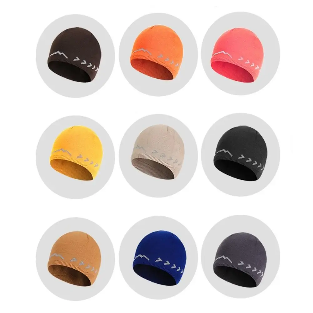 Polyester Material Reflective Knitted Hat Reflective Stripe Ribbed Knit Texture Visibility Safety Hat Unisex Design
