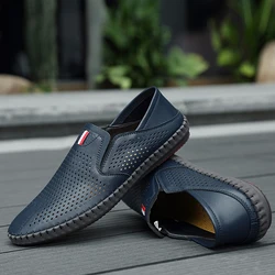 Summer Breathable Leather Men Shoes Summer Slip On Loafers Men Casual Leather Shoes Soft Flats Hot Sale Driving Shoes Moccasins