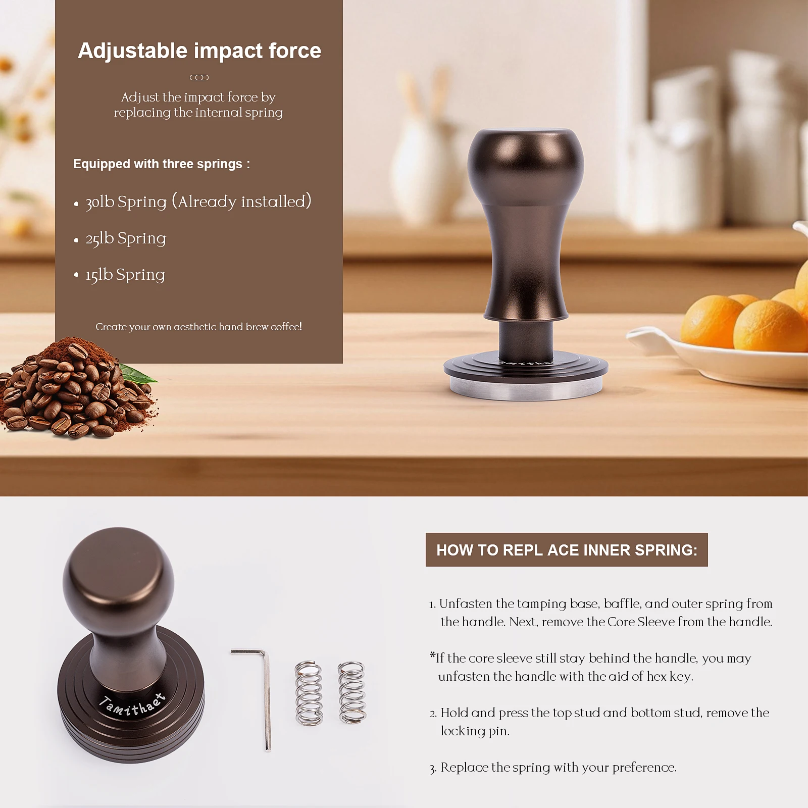 

Инструмент для пресса кофейного порошка из нержавеющей стали с прочным металлическим основанием — доступен в размерах 53,3/455,5/58/58,5 мм.