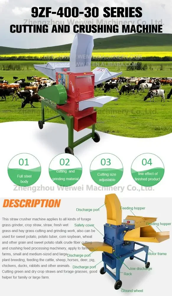 Weiwei  Cow Grass Cutting Kneading Mini Goats Chaff Cutter Rabbit Feed Blades Grinder Machine Grass Crop Cutter for Sale