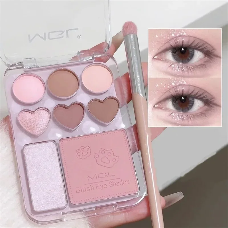 Matte Glitter Highlighter Eyeshadow Makeup Palette Pearly Long Lasting Rose Blush Eyes Make Up Palette Korean Women Cosmetics