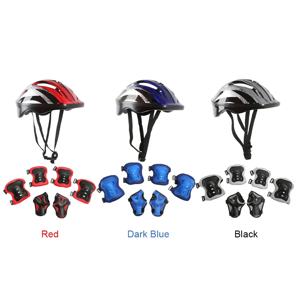 7Pcs Bicycle Sport Protective Gear Set Breathable Kids Skateboard Scooter Helmet Set 48-55cm for Skateboard/Bike/Skating/Cycling