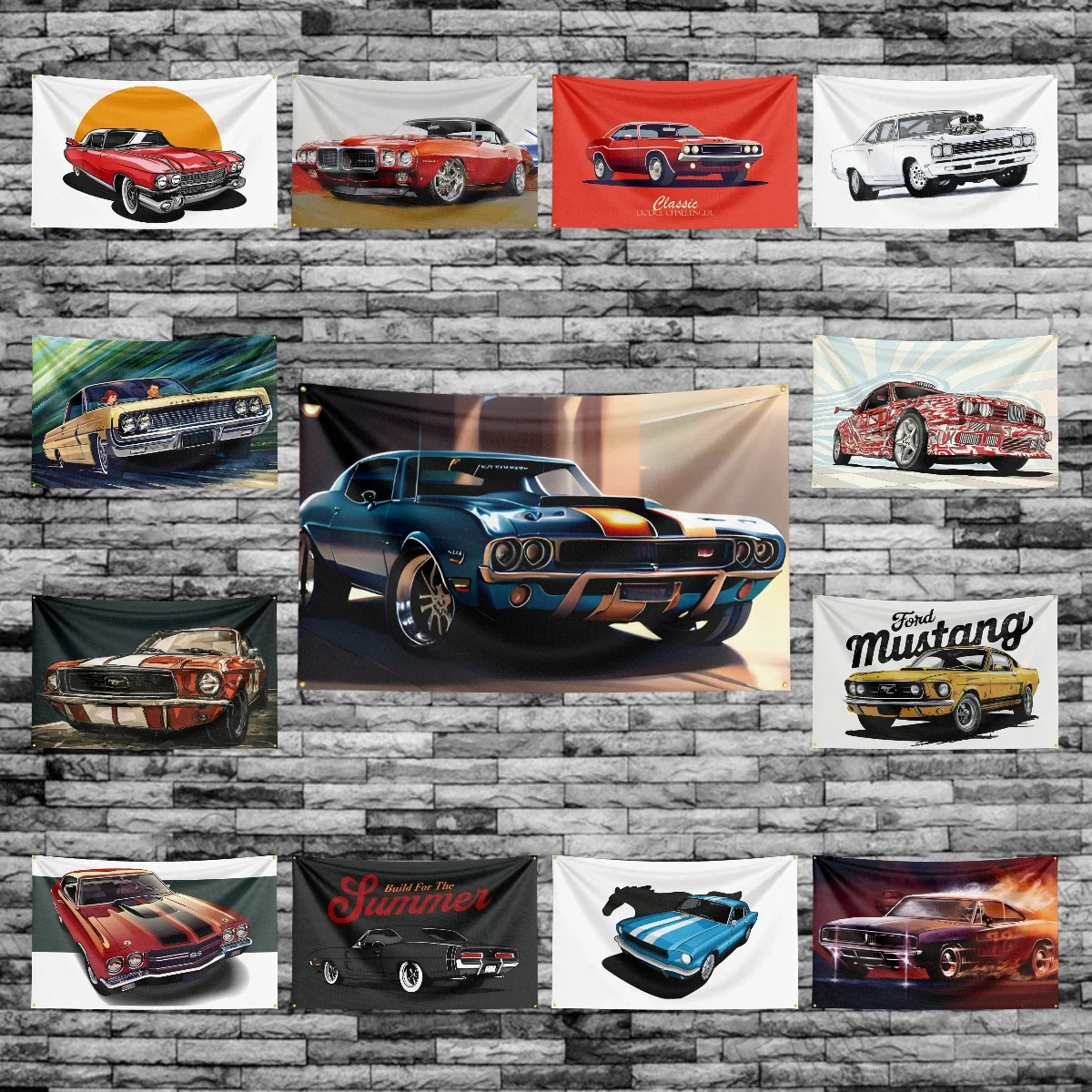Bandera de coches musculosos americanos Vintage pancarta coche Retro con impresión Digital poliéster para decoración