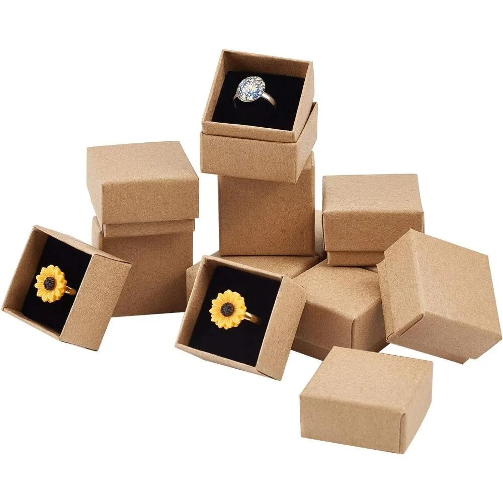 48Pack Ring Box 1.5x1.5x1.1 Inch Jewelry Gift Boxes Square Cardboard Jewelry Box with Foam Small Earring Packing Box for Selling