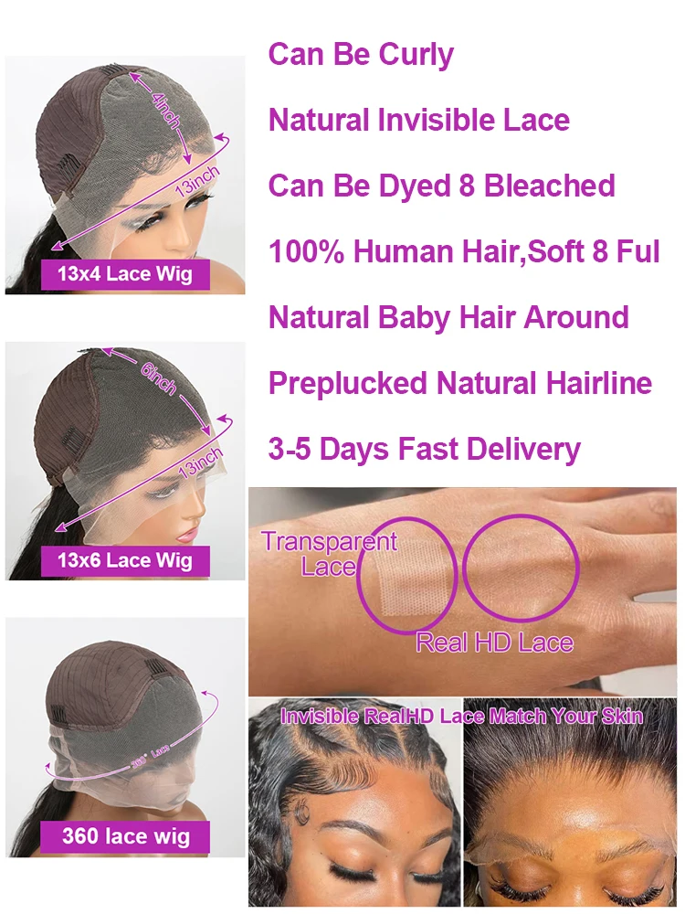 40 46 بوصة موجة عميقة 13x6 13x4 Hd الدانتيل الجبهة باروكة من شعر طبيعي 250 الكثافة المياه مجعد 360 الدانتيل الباروكات الأمامية شعر الإنسان للنساء