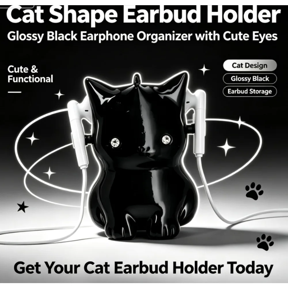 Cat 3D‑Printed Cable Pendant Earphone Portable Data Cable Holder Creative Cord Storage Winder for USB Charging Cables Earbuds
