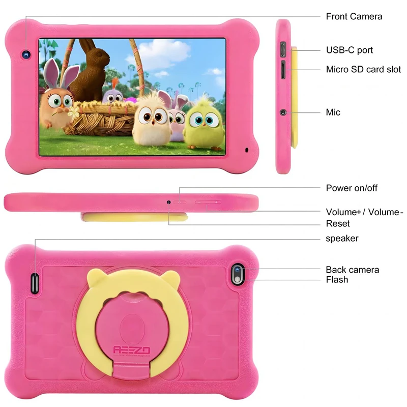 Android 12 niños Tablet PC 7 pulgadas Allwinner A133 Quad Core 2GB RAM 32GB ROM 1024x600 IPS tipo C regalo funda con soporte de silicona