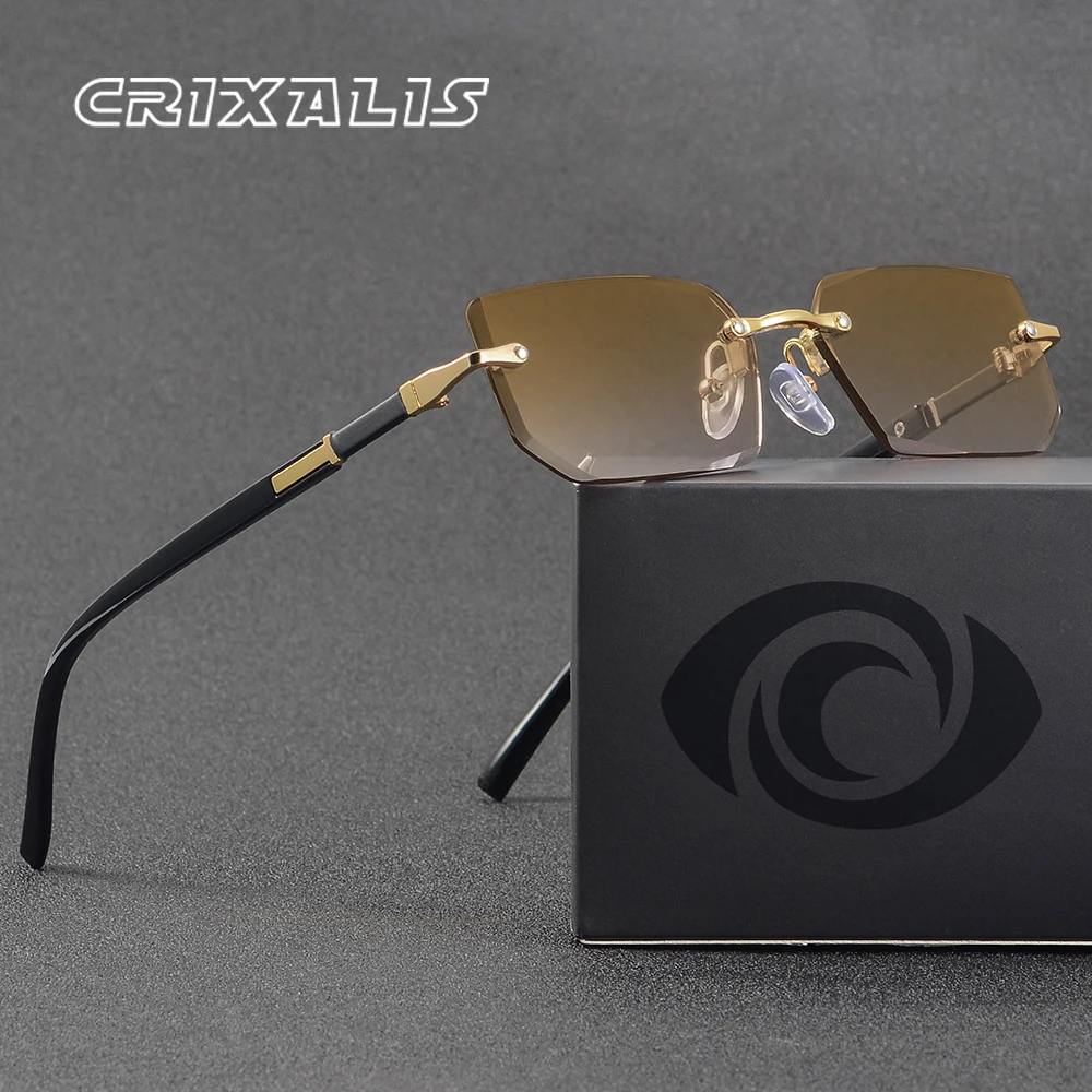 CRIXALIS Kleine Y2k schmale rechteckige Sonnenbrille Damen Herren Retro 80er 90er Skinny Sunnies Randlose Brille weiblich UV400