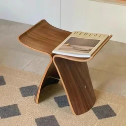 Butterfly stool creative home simple bent wood low stool walnut log color solid wood Nordic log chair for shoe stool