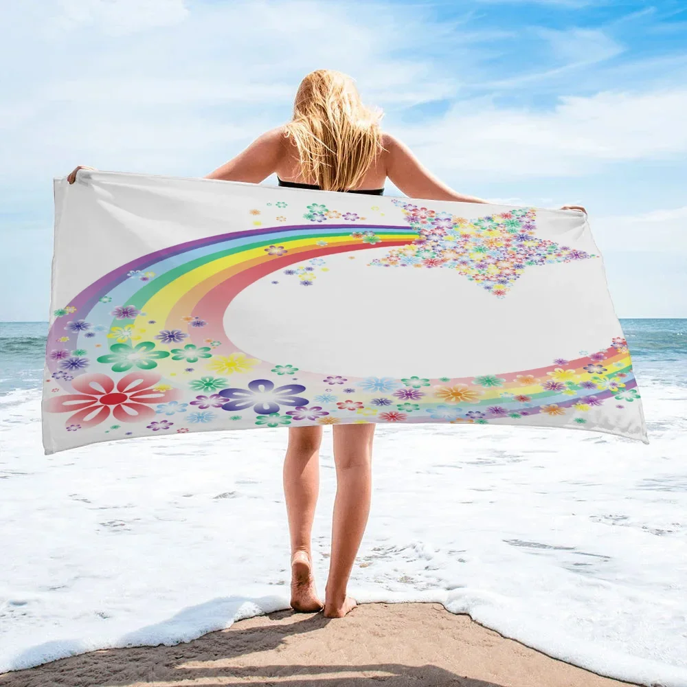 Rainbow Curved Color Large Beach Towel Camping Bathroom Accessories Microfiber Home Decor Travel Picnic Bath Towels Women Kids