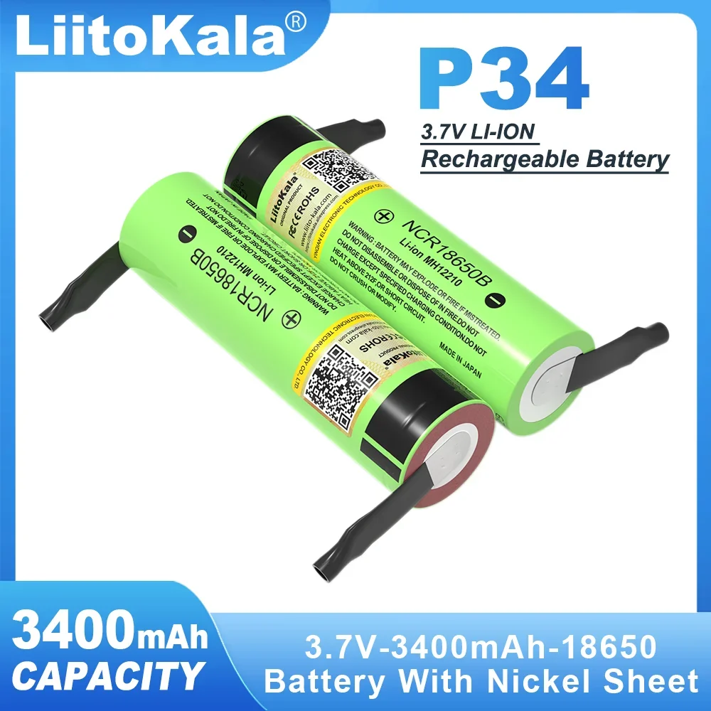 VEITOKALA-Batterie Lithium Rechargeable, Pièce Nickel DIY, NCR18650B, 3.7V, 3400mAh, 18650, Nouveau, Original