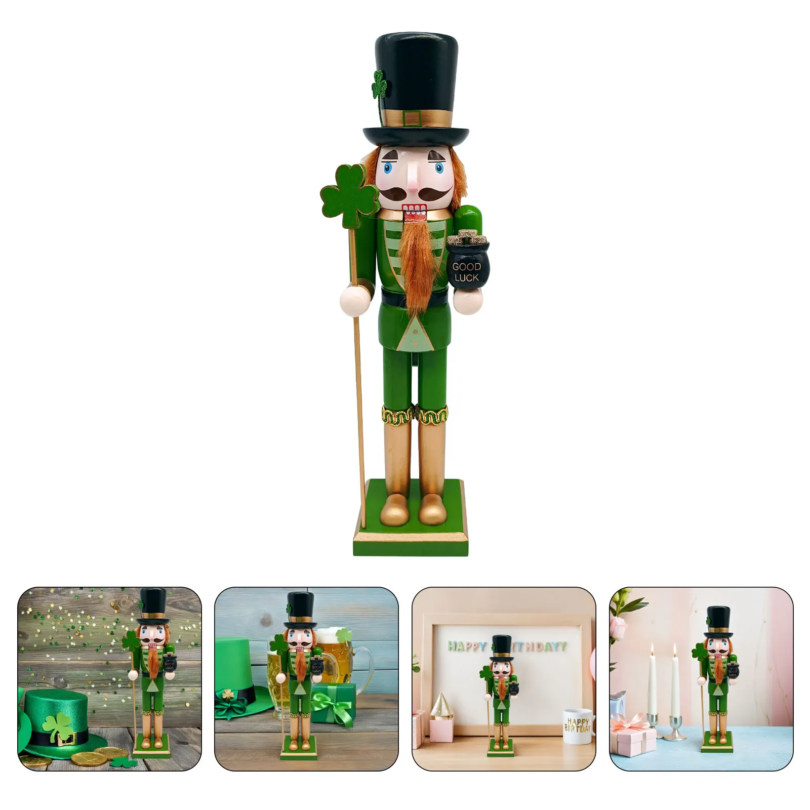

Irish Nutcracker Soldier Figurine With Shamrock Wand Wooden Green Nutcracker Ornament Saint Festival Tabletop Christmas Decor