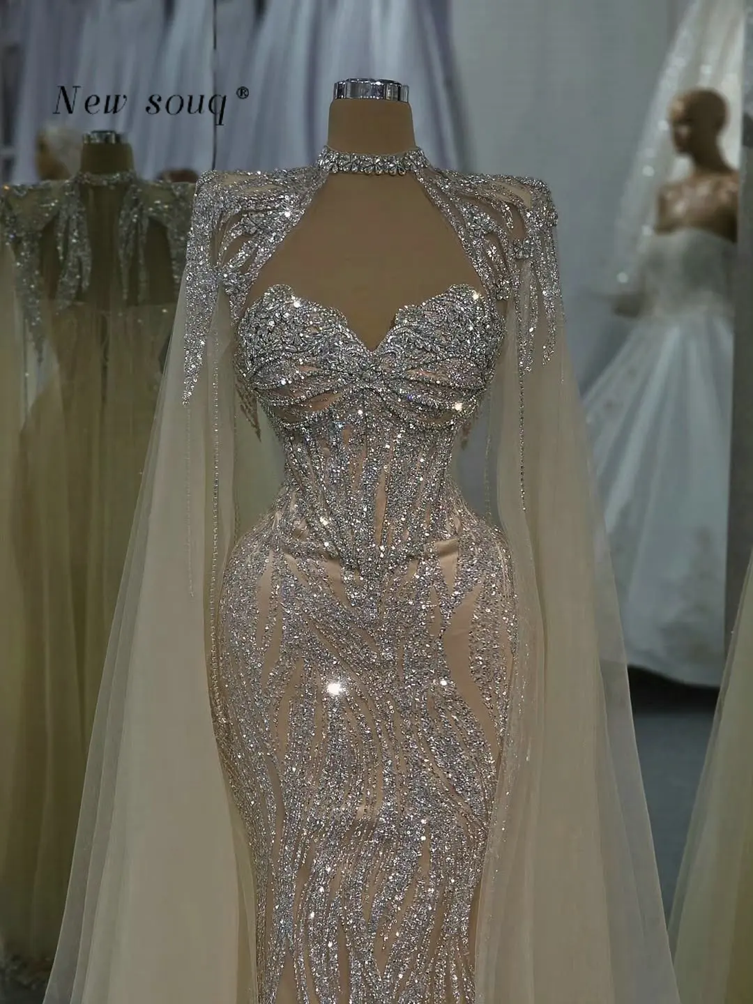 

Индивидуальные вечерние платья русалки телесного цвета с вырезом сердечком цвета шампанского и рукава-накидкой Элегантные длинные вечерние платья для свадьбы