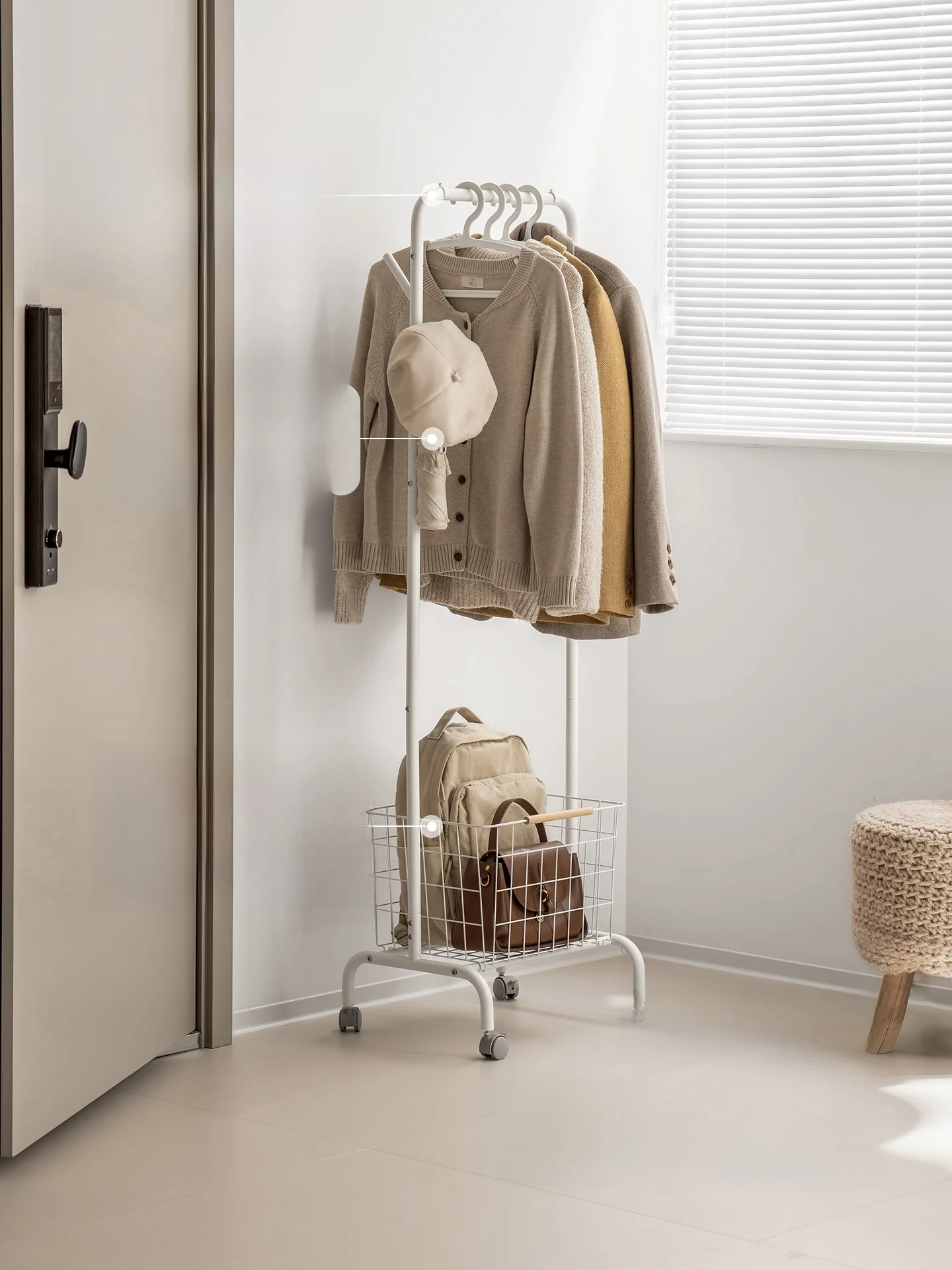Space Saving Corner Clothes Hanger Free Standing Bedroom Multi Functional Iron Coat Hook Not Occupying Space Storage Rack