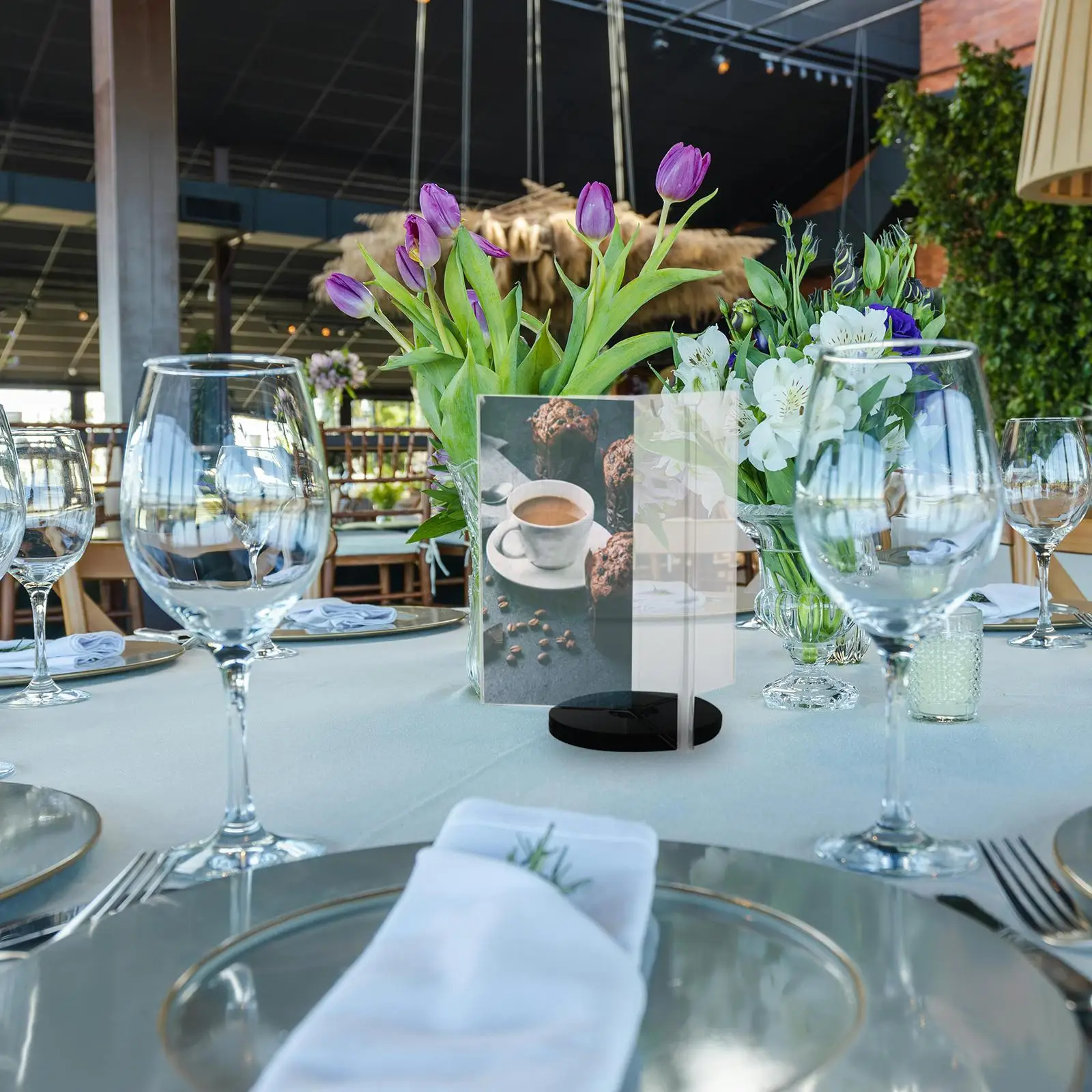 Acrylic Menu Holder Tabletop Sign Multi-side Stand Display with Base Holders Vertical for