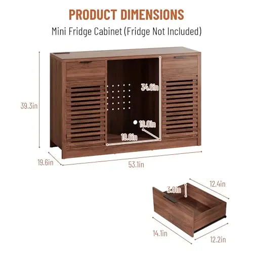 Coffee Bar Cabinet with Fridge Space & Power Outlets, Fluted Home Bar Cabinet with Wine Rack & Glass Holder, Mini image 2