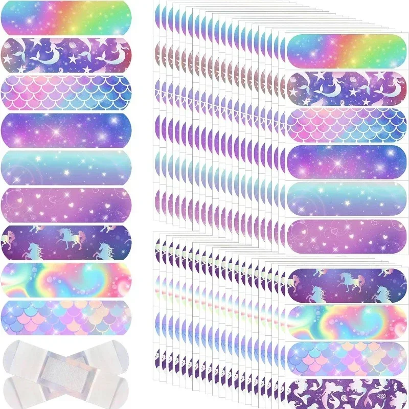 10pcs Starry Night Sky Mermaid Horse Band Aid Cartoon Wound Plasters for Kids Children Girls Dressing Patch Adhesive Bandages