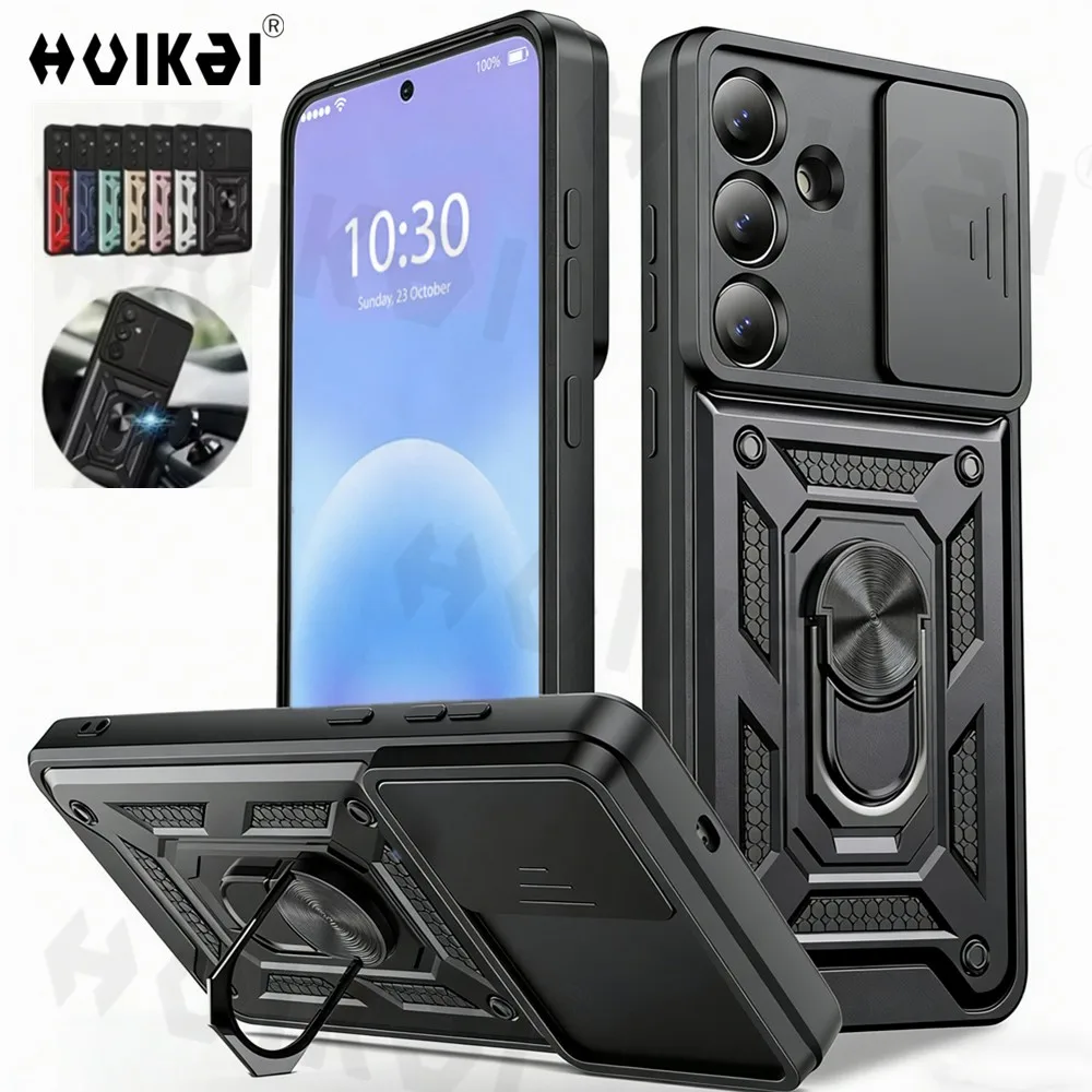 Case For Samsung Galaxy A57 A37 A56 A36 A26 A17 Slide Camera Lens Military Grade Bumpers Armor Ring Holder Kickstand Phone Cover