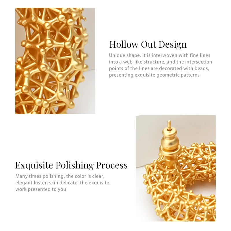 IVOG شبكة شكل تصميم هوب أقراط للنساء الجوف خارج الذهب اللون القرط الأزياء والمجوهرات والاكسسوارات #4