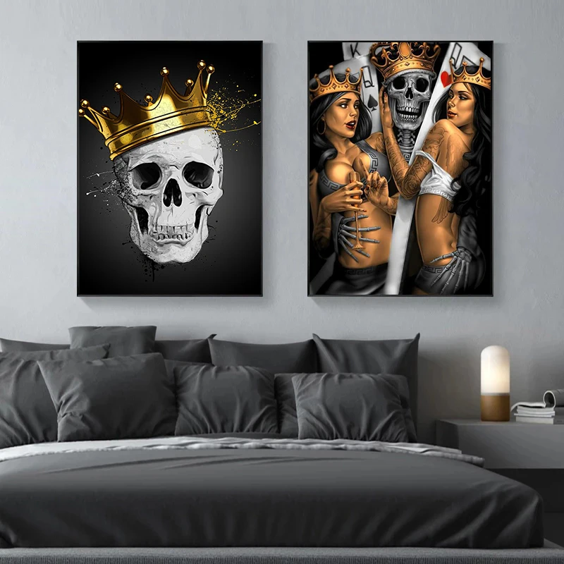 

King Skull Crown Canvas Painting Luxury Cool Poster and Prints Wall Art Pictures for Living Room Bar Home Decoration